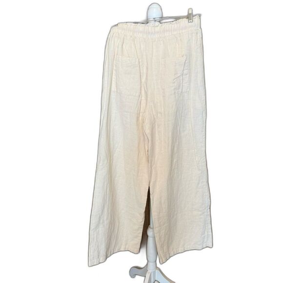 NWOT Grey Lab Ivory Linen Wide Leg Pants Size Small Paper Bag Waist - Picture 3 of 6